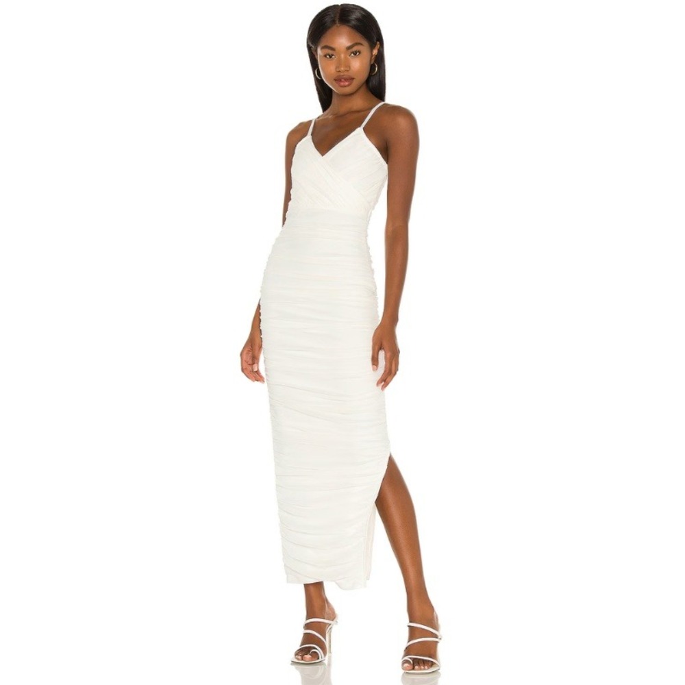 ELLIATT Pippa Dress White Ruched Midi Bridal Bachelorette Size XS NWT